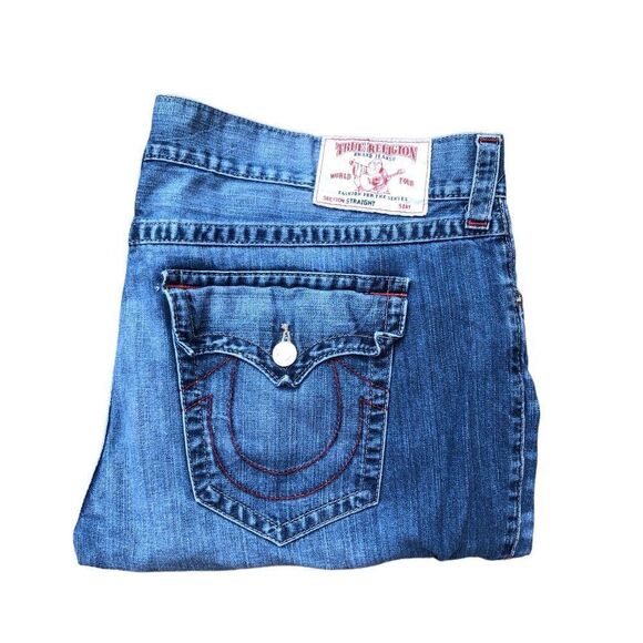 RARE True Religion Jeans Size 46 STRAIGHT FLAP EARTHWORM RED Blue - Picture 7 of 14